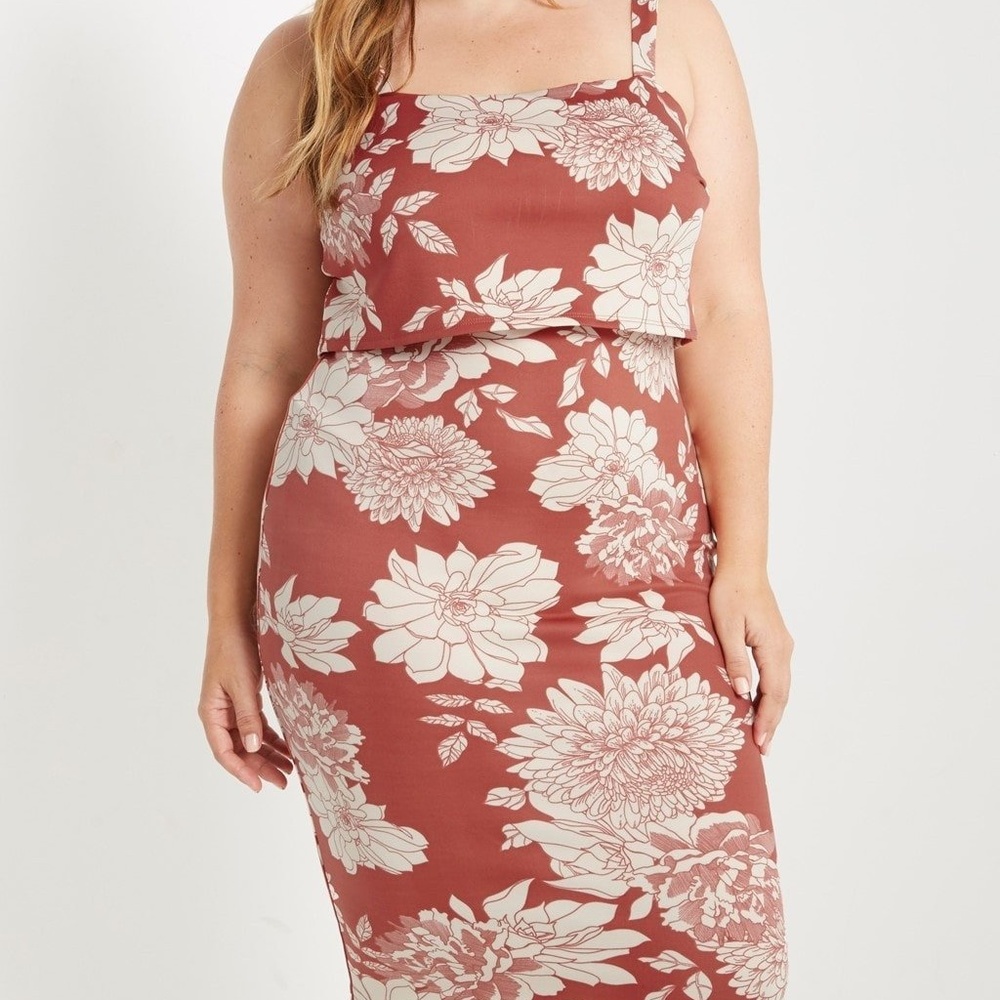 Curvy Queen Rust Floral Bodycon Dress
